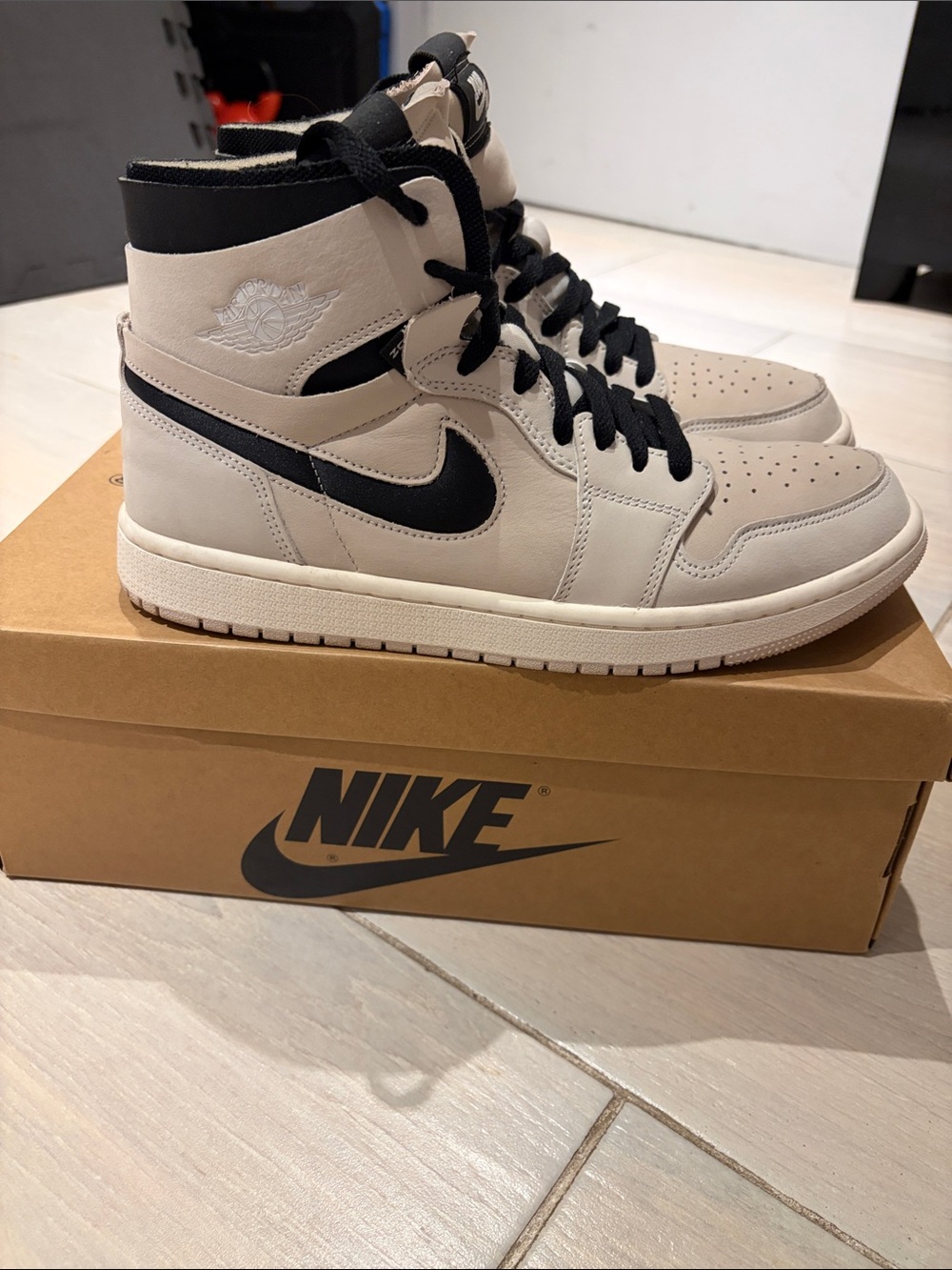 Nike Air Jordan High-Top Sneakers in Beige and Black - Picture 3 of 5
